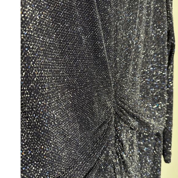 NWT Plus Size Formal Gown Navy Glitter Long Sleeve | Wrap Maxi Evening Dress 16W - Picture 5 of 6